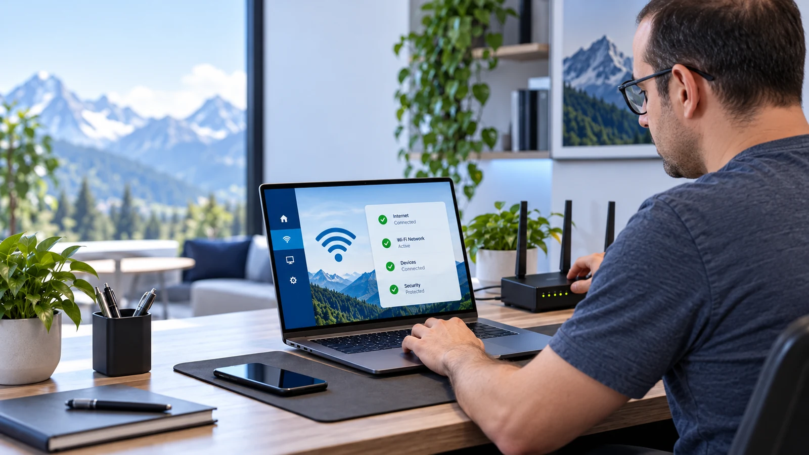 Imagine ilustrativă: configurare router și rețea Wi‑Fi pentru o locuință sau firmă mică.
